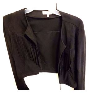 Black fringe faux suede jacket